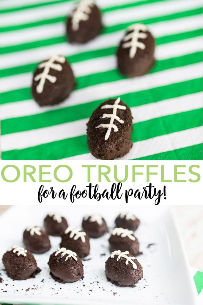 Serve up these Oreo truffles at any football party! Chocolate truffles are a great way to serve up dessert and when they are football shaped it is even better! #chocolate #football #footballparty #dessert