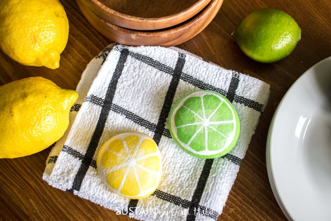 lemon and lime painted rocks