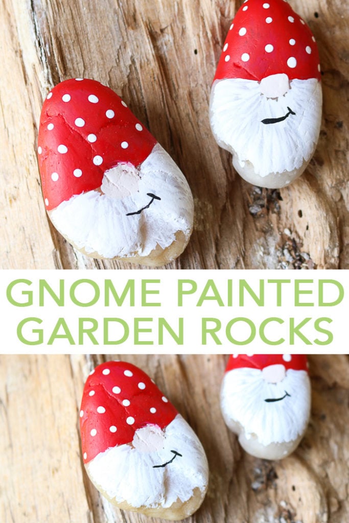 Make these gnome painted garden rocks in minutes with our easy to follow instructions! A quick and easy way to add some flair to your garden, flower bed, or even potted plants! #gnome #paintedrocks #rocks #painting
