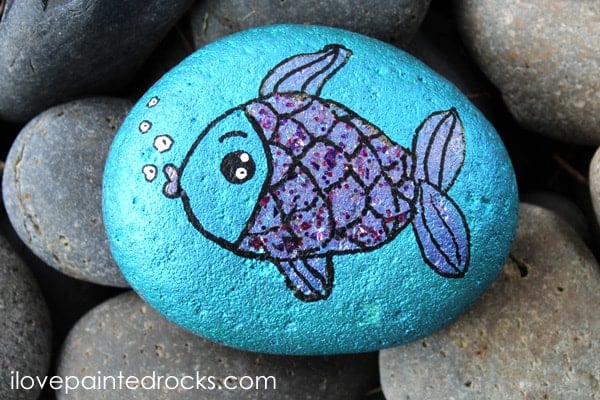 glitter fish painted rock