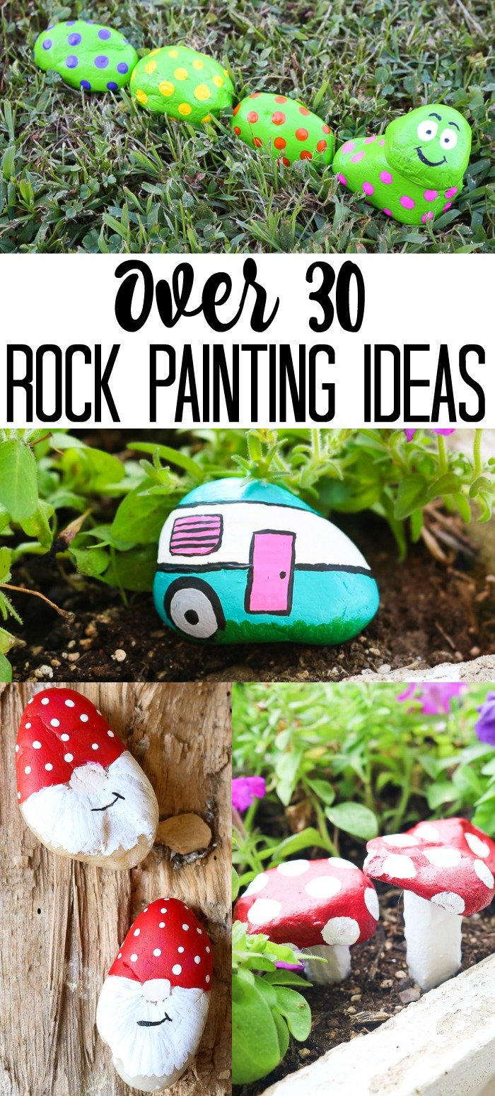 Over 30 rock painting ideas from top bloggers! A great list of ideas for painting rocks in 15 minutes or less for your garden or home. #rockpainting #rocks #painting #paint