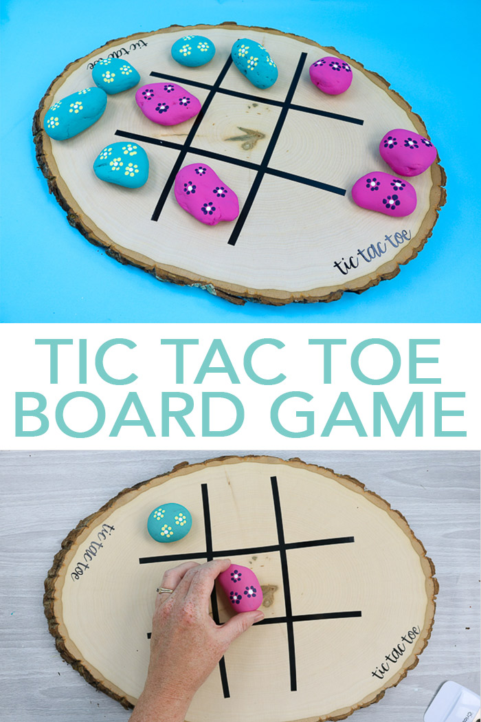Make your own tic tac toe board game with a Cricut machine and some painted rocks! A quick and easy project perfect for kids to make for summer fun! #cricut #cricutmade #summer #tictactoe #paintedrocks