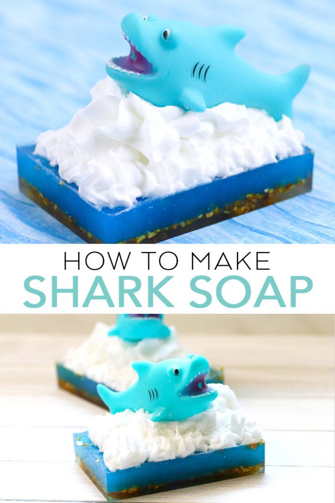 Learn how to make soap for kids for shark week! Fun shark soap that will have them begging to take a bath! #soap #homemadesoap #handmadesoap #sharkweek #sharks #kids