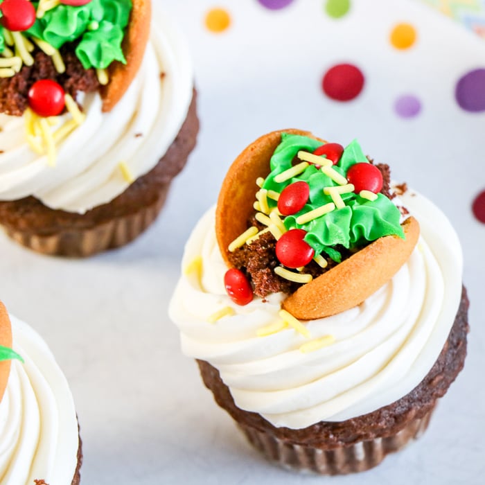 cupcakes with taco decorations