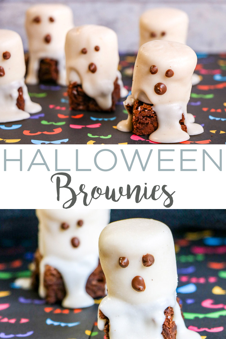 Make these Halloween brownies that look like ghosts for your fall parties! A quick and easy Halloween treat idea that the kids will love! #halloween #ghosts #chocolate #treats #halloweenparty