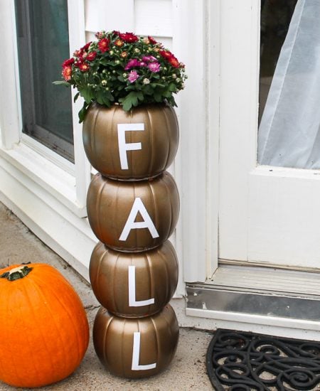 plastic pumpkin planter with a Cricut for fall