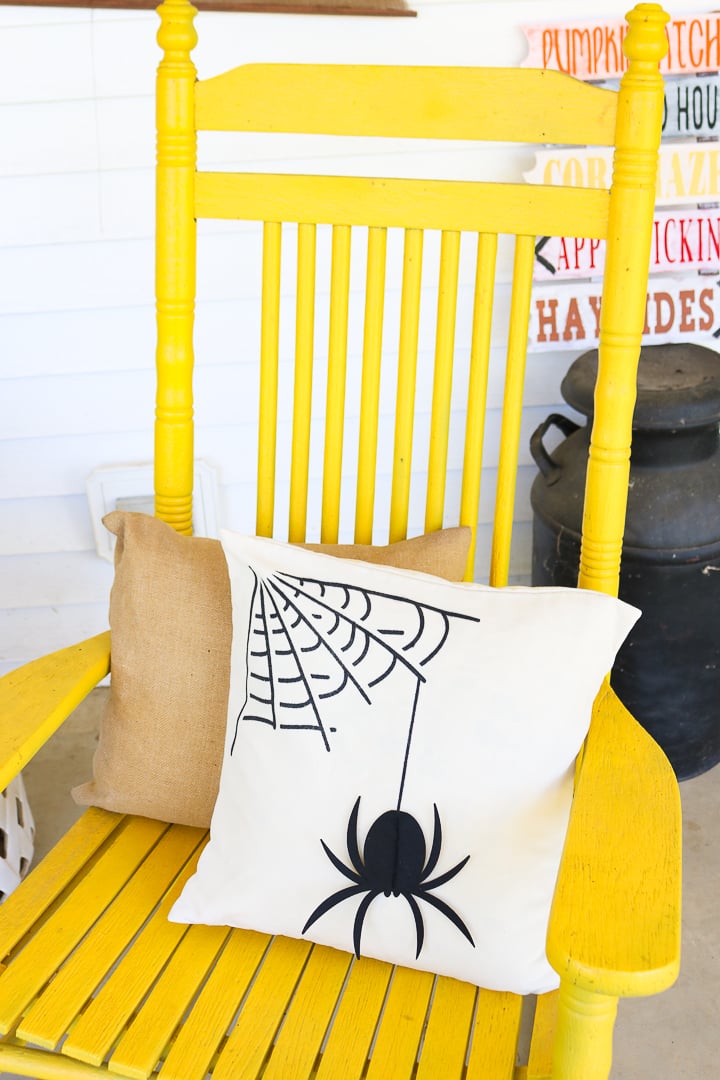 diy halloween pillow on porch