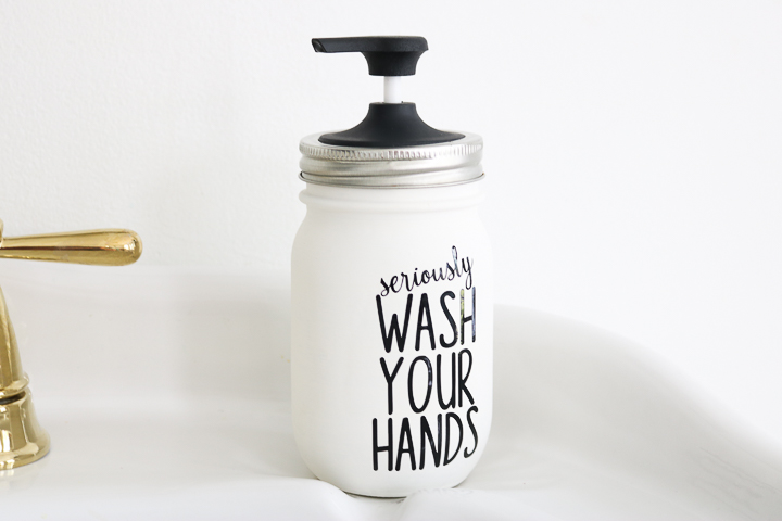 learn how to make this diy mason jar soap dispenser, with a free SVG file