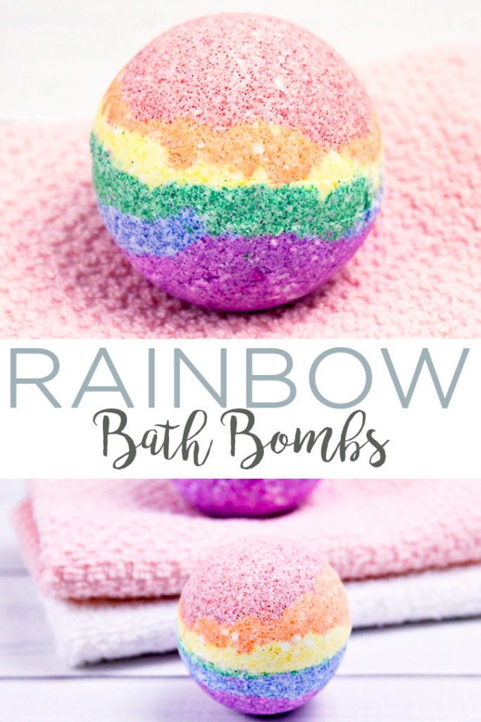 Follow this step by step tutorial on how to make rainbow bath bombs then keep them for yourself or give them as gifts! A fun DIY spa gift that everyone will love! #bathbombs #rainbow #spagift #giftidea