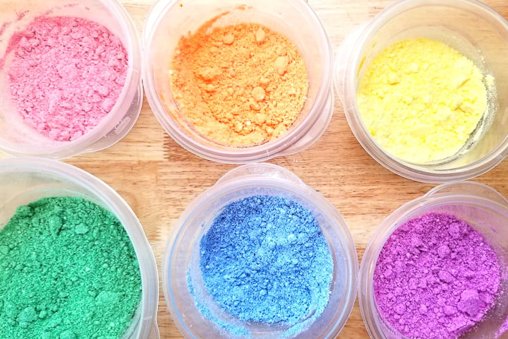 bath bomb mixture in rainbow colors