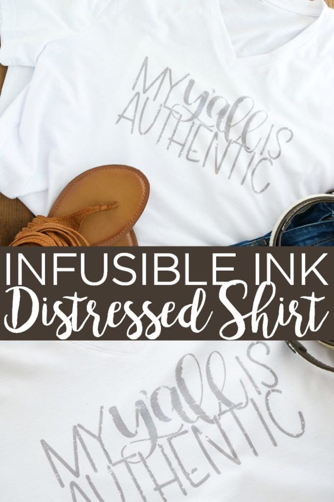 Learn how to make a distressed infusible ink shirt with your Cricut machine and this easy to follow video tutorial! #cricut #cricutcreated #infusibleink #distressing