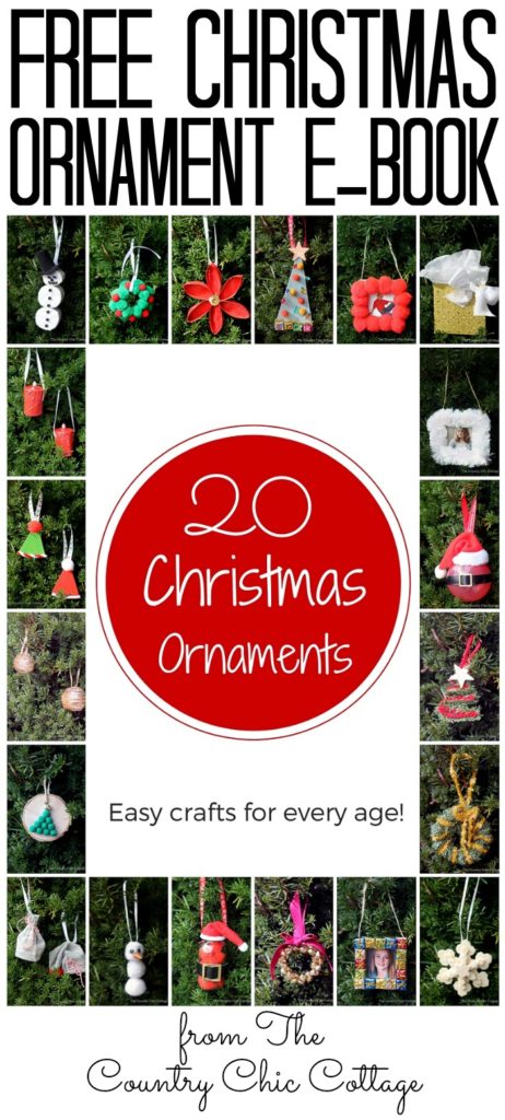 Do you love making DIY Christmas ornaments? Then you will want to download this free ebook with 20 ornaments that anyone can make! #diy #christmas #christmasornaments #christmascrafts #ebook #freebook #christmasbook #kidscrafts