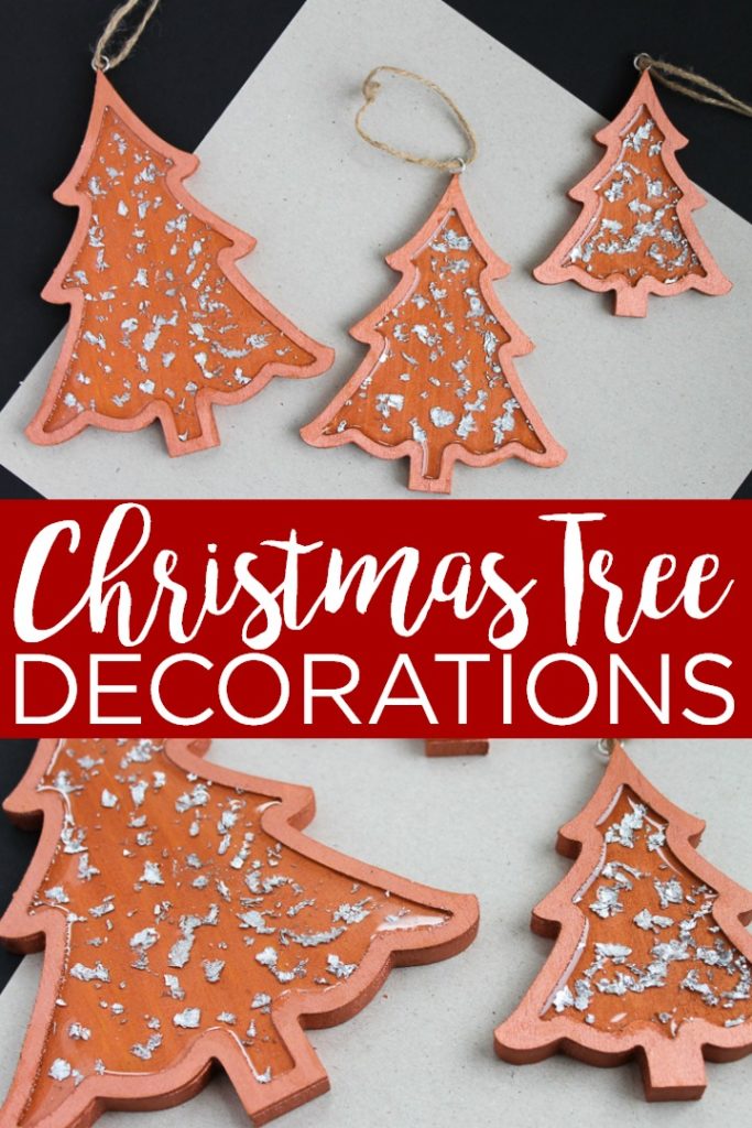 Learn how to make these DIY Christmas tree decorations with some metallic copper paint and silver leafing. You will love how they look on your holiday tree! #christmas #christmastree #silverleaf #copper #christmasornaments #ornaments #diyornaments #handmade #handmadechristmas #handmadeholiday #resin