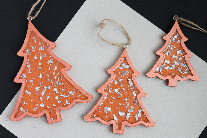 DIY Christmas Tree Decorations with Silver Leaf