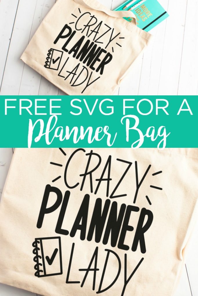 Make this DIY planner bag to store all of your planner supplies! Includes a free planner SVG file that reads "crazy planner lady" to use with your Cricut! #cricut #cricutcreated #planner #plannerlady #plannertote #plannerbag #bag #tote #organize #organization #htv #heattransfervinyl #svg #freesvg #cutfile #freecutfile #svgfiles