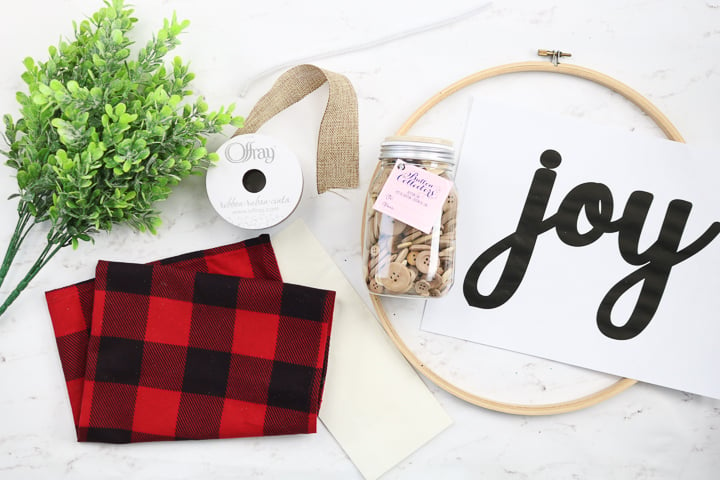 Supplies to make an embroidery hoop wreath