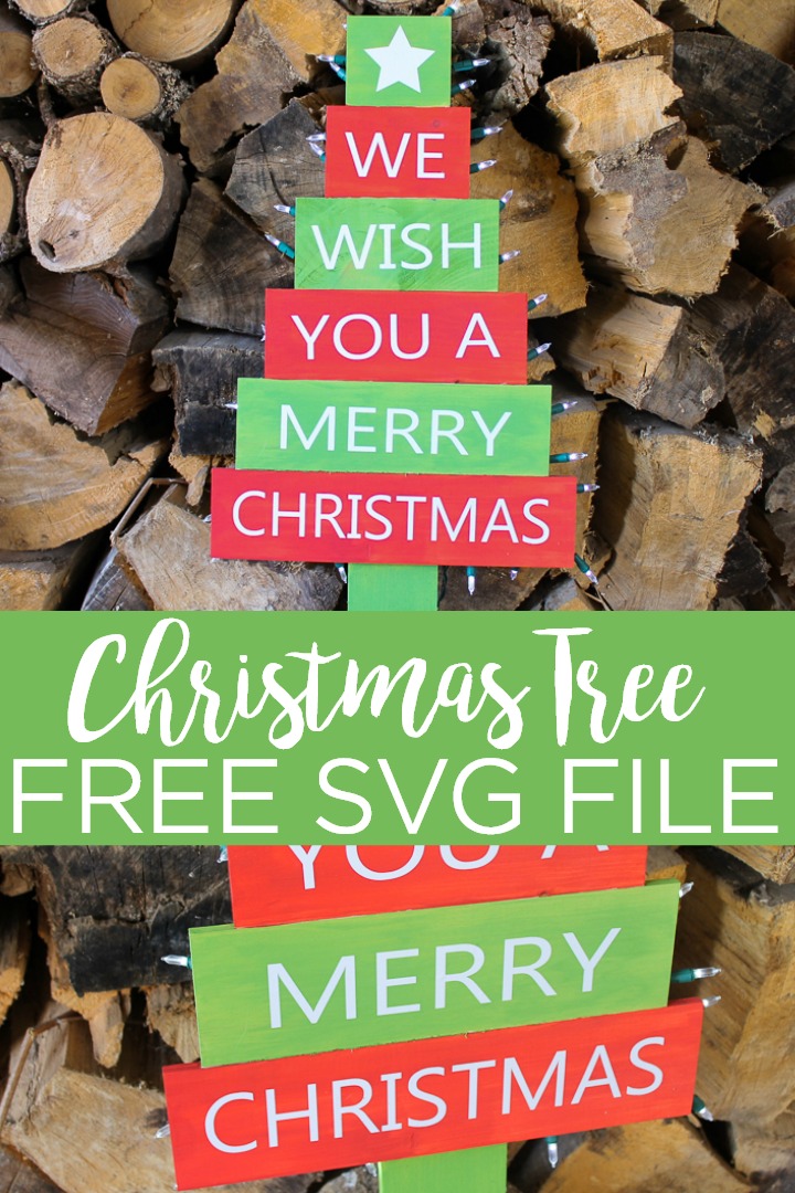 Download this free Christmas tree SVG file and use it to make your own outdoor DIY Christmas sign. You are going to love this holiday decor piece! #svg #freesvg #christmas #cricut #cricutcreated #christmastree #holiday #christmassign #pallet #palletwood #pallettree #palletsign #vinyl #vinylsign #cricutexplore #cricutmaker #cutfile #freecutfile