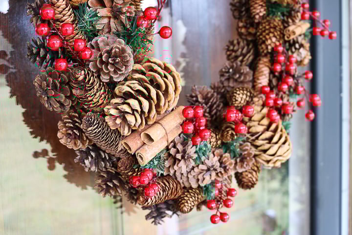 pinecones on a wreath