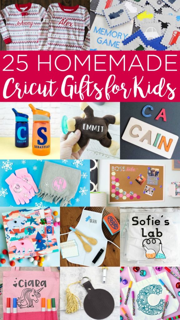 Make on of these 25 homemade gifts for kids with your Cricut machine! You will love giving these handmade gifts this holiday season to those that you love! #cricut #cricutcreated #kidsgifts #giftideas #christmas #holiday #cricutcrafts #cricutlove #cricutgifts #handmadegiftideas #giftideas