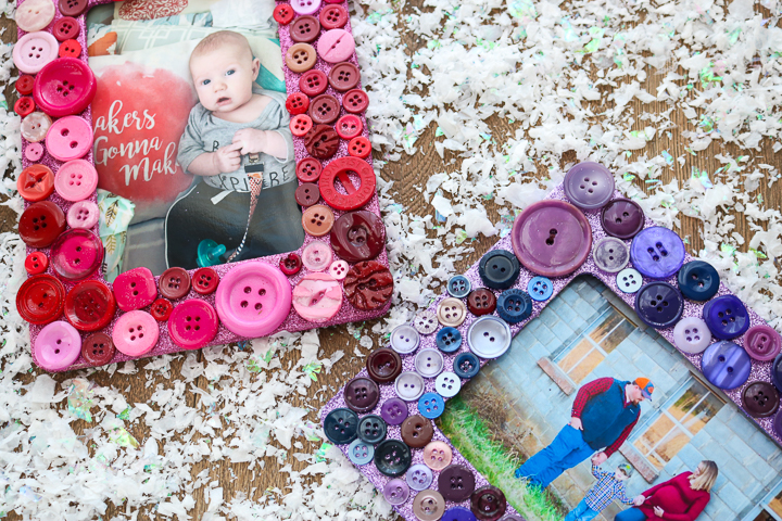 picture frames made with glitter and buttons