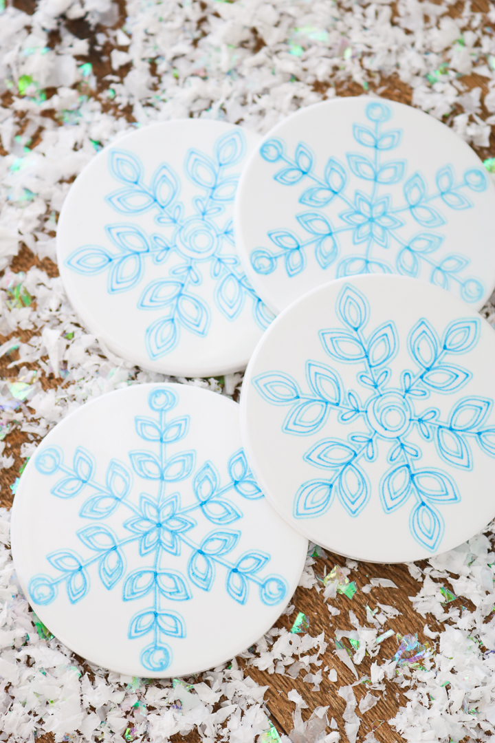 snowflake infusible ink ceramic coasters