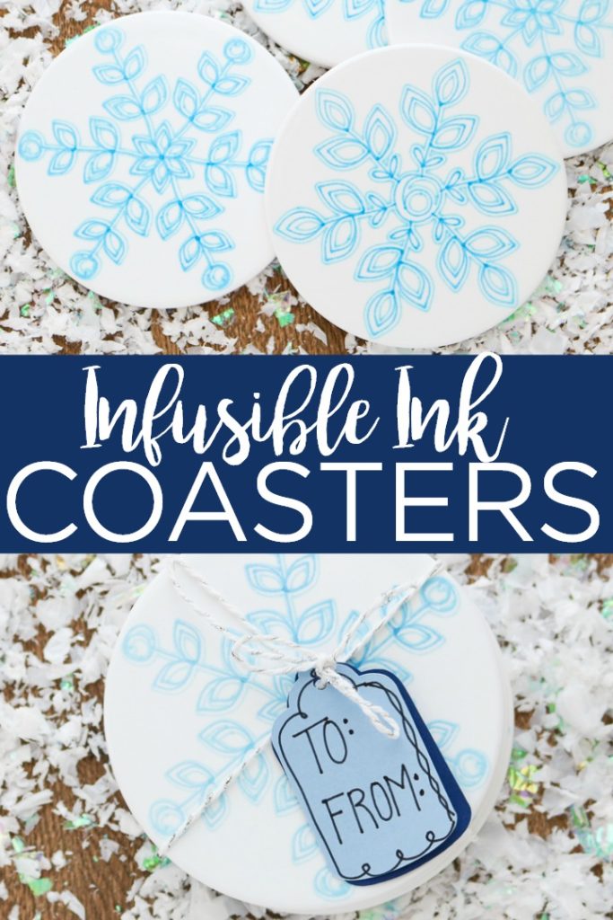 Learn how to make Infusible Ink ceramic coasters with your Cricut! These easy DIY coasters make a great gift idea! #cricut #cricutcreated #infusibleink #howto #tutorial #cricuttutorial #cricutvideo #video #instructions #snowflakes #christmasgift #holidaygift #cricutgift #coasters #diycoasters #winter #wintercraft #crafts #diy