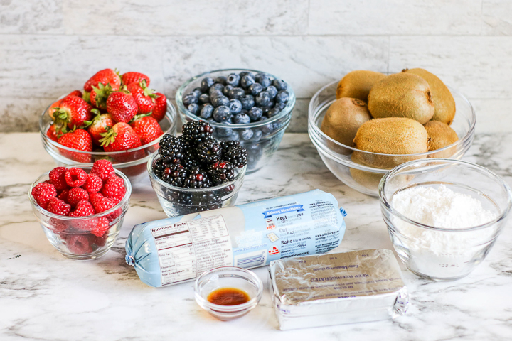 ingredients to make a sugar cookie fruit pizza