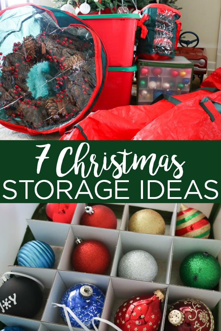 These Christmas decoration storage ideas are perfect for making sure your holiday decor lasts for years! We have ideas for ornaments to wreaths to lights and more! #christmas #holidays #wreath #lights #ornaments #storage #organization #organize #christmasdecor #christmasdecorations