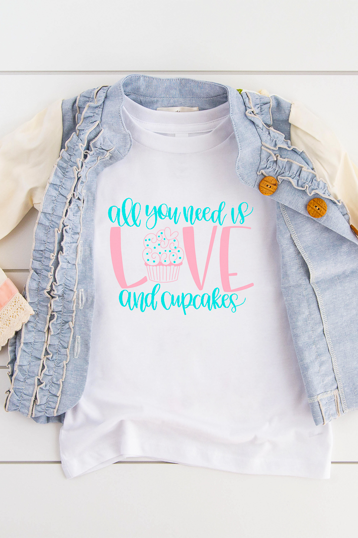 closeup of all you need is love shirt