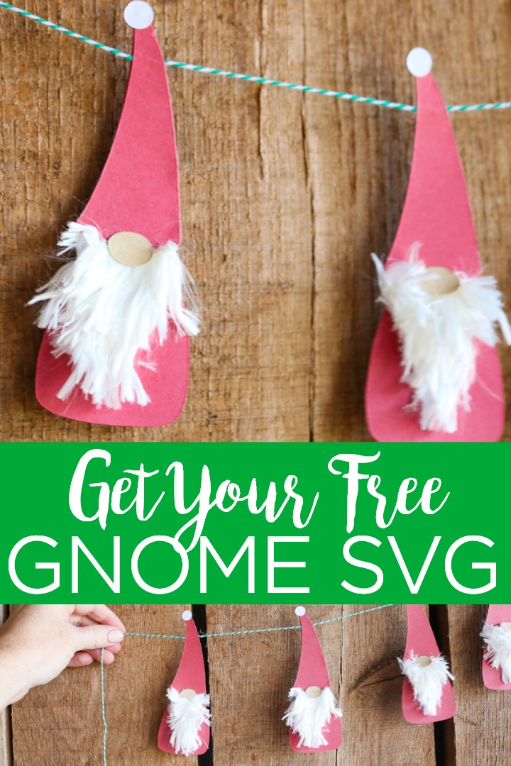Download your free gnome SVG and make this fun Christmas banner for your home! This cute project comes together in minutes with a Xyron sticker maker and a Cricut machine! #xyron #cricut #cricutcreated #svg #christmasgnome #gnome #freesvg #cutfile #freecutfile #svgs #svgfiles #christmascraft #papercraft #gnomecraft #diy