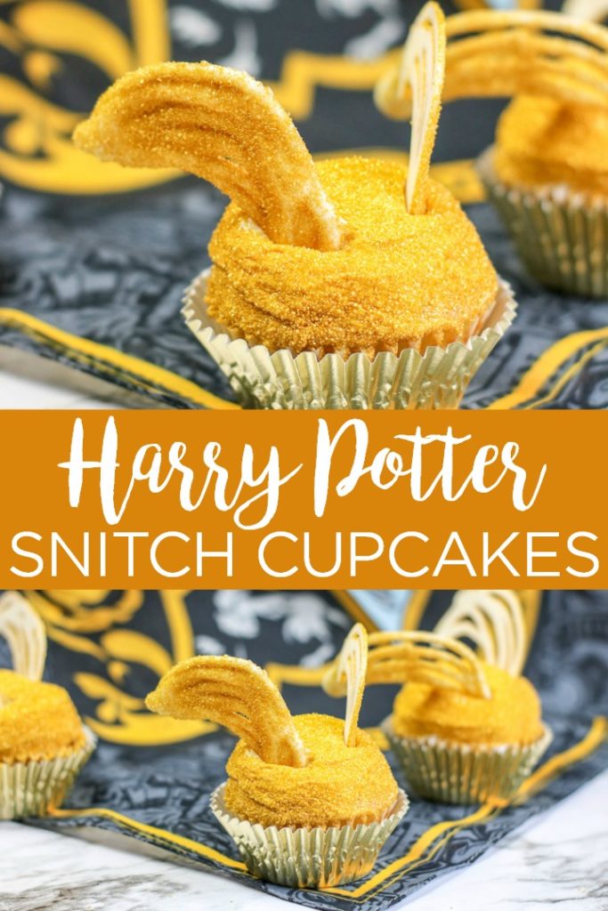Make these Harry Potter cupcakes that look like a snitch for your next party! These are easy to make and your guests will love them! #harrypotter #snitch #cupcakes #dessert #yum #food #foodie #party #birthday #birthdayparty #harrypotterparty