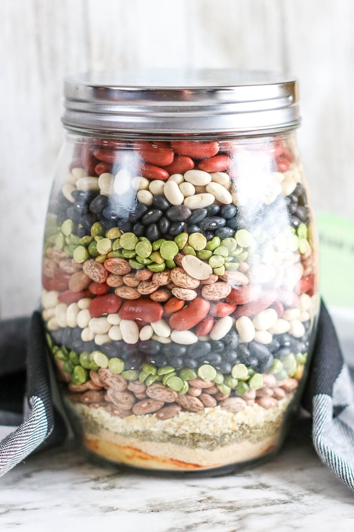 layered 5 bean soup mix in a jar