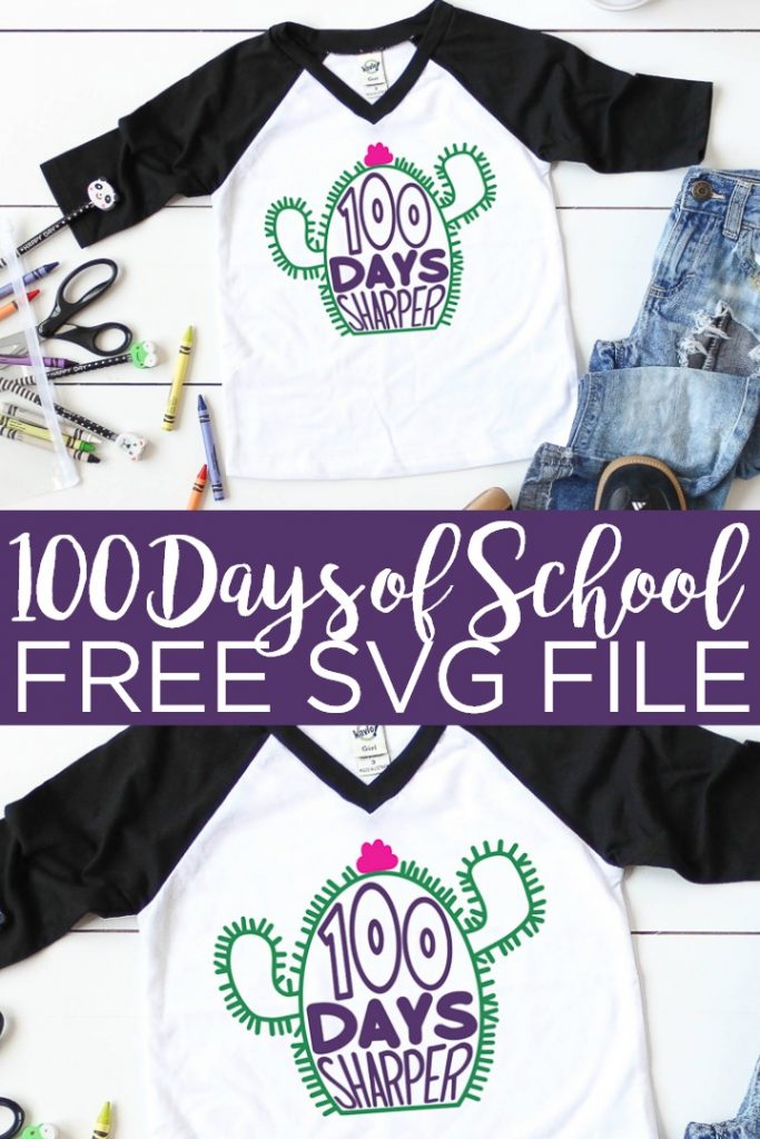 Get this free 100 days of school SVG and add it to a shirt for your little one! The cactus has 100 needles so they are all set for counting the days of school! #school #100days #cricut #cricutcreated #svg #freesvg #svgfile #cutfile #freecutfile #cactus #sharp #elementaryschool