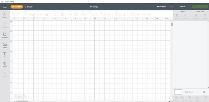 Screenshot of Cricut design space for desktop