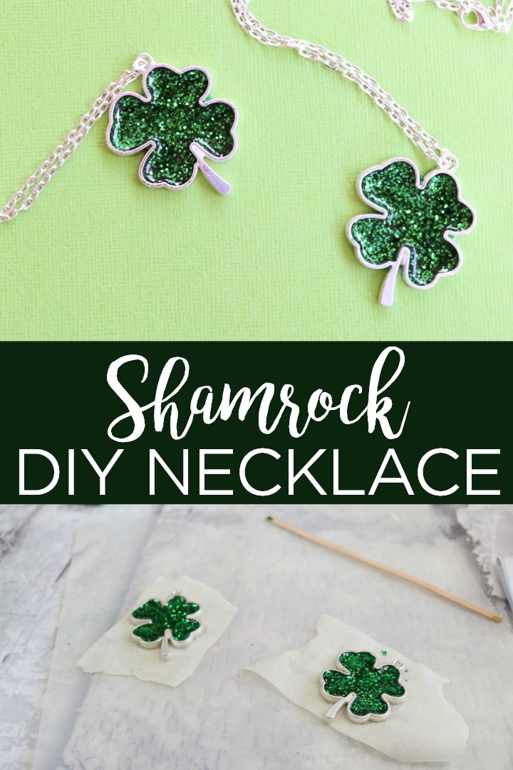 Make this DIY St. Patrick's Day necklace easily! This green shamrock made from resin will be perfect hanging around your neck! #stpatricksday #saintpatricks #shamrock #clover #4leafclover #green