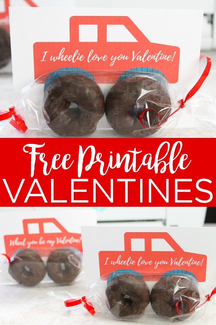 Get a free printable valentine with a truck! These cute truck valentines will be the hit with your little ones when you add donuts for the wheels. #valentine #freeprintable #printable #download #truckvalentine #valentinesday #valentines #truck #donuts