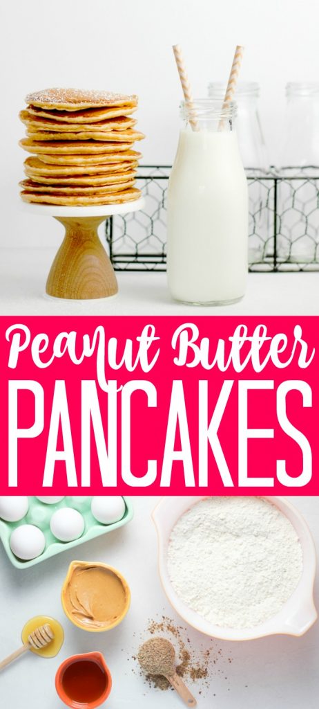 Make these peanut butter pancakes for your crew! This healthier alternative includes whole grains and the whole family will love this quick and easy breakfast recipe! #pancakes #breakfast #yummy #peanutbutter #healthy #newyearsresolution #healthyeating #breakfastrecipe #yum #food #foodie
