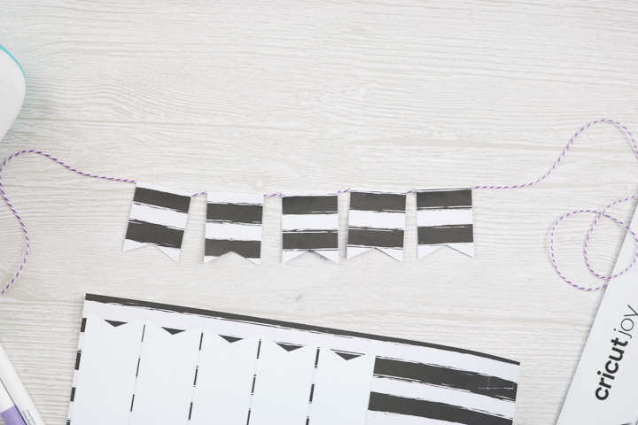 adhesive backed paper banner flag pieces on twine