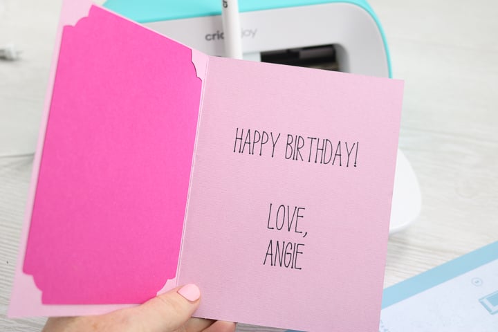 writing inside a card with a cricut