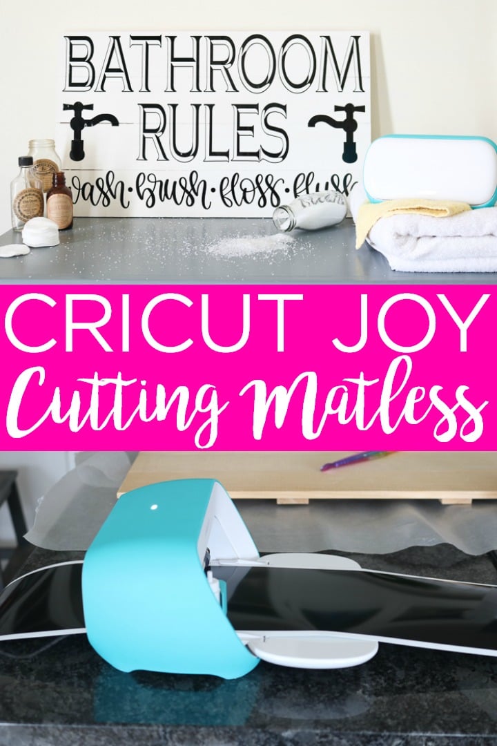 Use the Cricut Joy and the matless cutting features to make this farmhouse style bathroom rules sign for your home! It is so easy to make big projects with the smallest Cricut machine ever! #cricut #cricutjoy #cricutcreated #cricutlove #cricutmachine #matless #matlesscutting #farmhouse #farmhousestyle #bathroom #bathroomrules