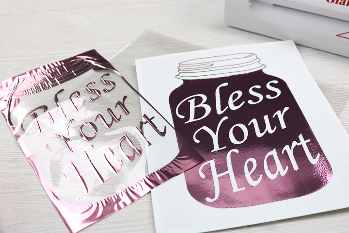 pink mason jar foil on laser print