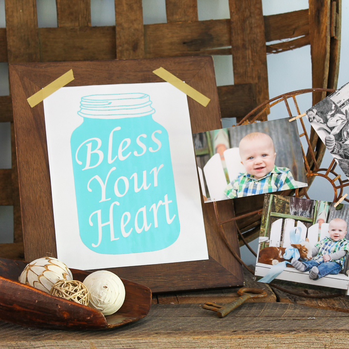 bless your heart print mason jar 