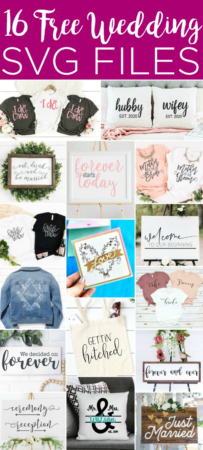 These 16 free wedding SVG files are perfect for using your Cricut machine to create the DIY wedding of your dreams! #svg #cricut #cricutcreated #svgfiles #freesvg #cutfiles #freecutfiles #wedding #weddingsvg #diywedding