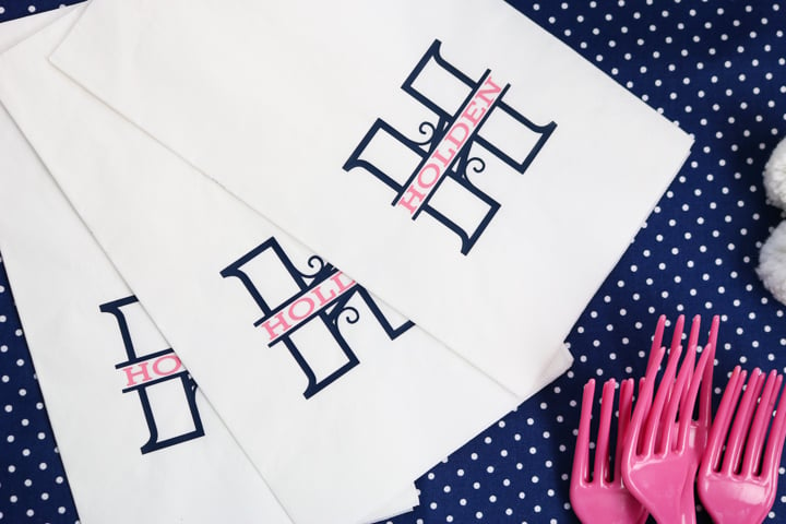 split monogram font napkins made with htv