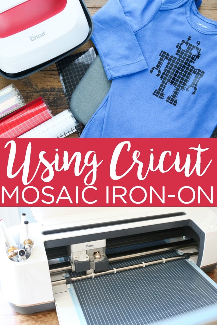 Learn how to use Cricut mosaic iron-on including the double liner feature that makes it easier to weed! You are going to love this special heat transfer vinyl and what it adds to your projects! #cricut #cricutcreated #htv #ironon #mosaic #shirt #robot #cutfile #cricutlove