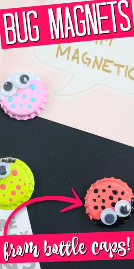 Make these bottle cap magnets with the kids! This easy kids craft is perfect for just about any age and super cute as well! #crafts #kidscrafts #bottlecaps #bugs #easycrafts