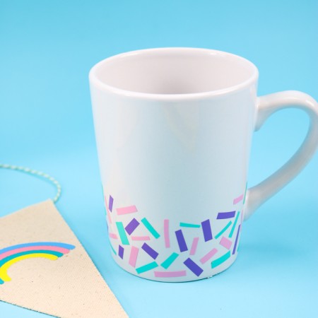 coffee mug with scrap vinyl decoration