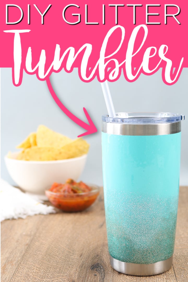 Make a DIY glitter tumbler with these instructions including a video. It is easy to get that ombre glitter look on the bottom of any insulated tumbler! #tumbler #glitter #glittertumbler #craftvideo #video #crafts #gift #giftidea #epoxy #resin