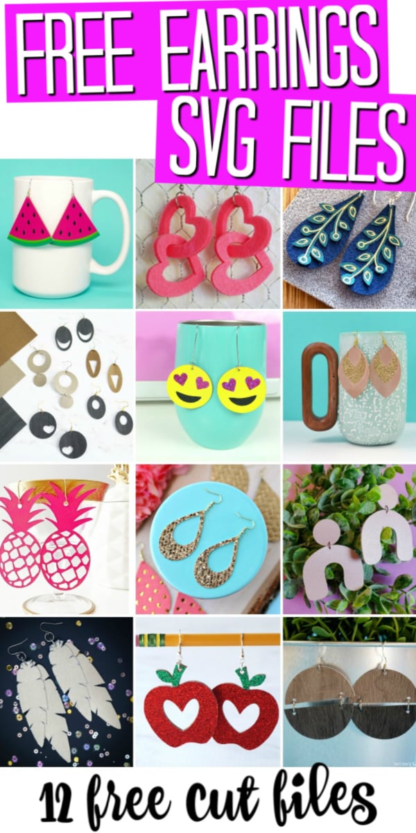 Get these 12 free earrings SVG files and make some jewelry for yourself with your Cricut machine! These 12 ideas will have you making earrings for every occasion! #earrings #cricut #cricutcreated #svg #freesvg #svgfiles #cutfiles