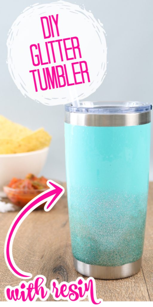 Make a DIY glitter tumbler with these instructions including a video. It is easy to get that ombre glitter look on the bottom of any insulated tumbler! #tumbler #glitter #glittertumbler #craftvideo #video #crafts #gift #giftidea #epoxy #resin